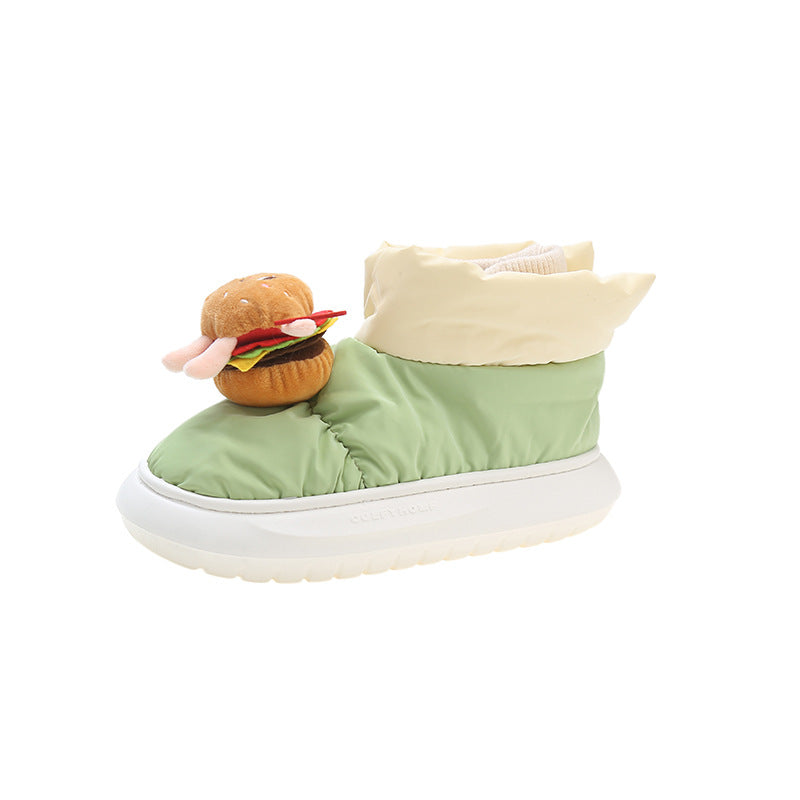 Wholesale Burgers Fries Cute Cartoon Snow Boots Velvet Thick-soled Rubber Winter Slippers